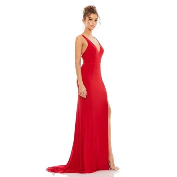 MAC DUGGAL Plunge Neck High Slit Gown in Red Size US 0 - Picture 9 of 9